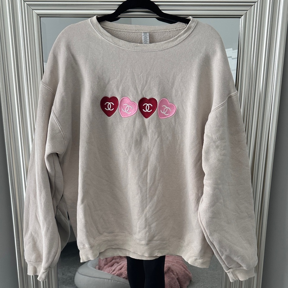Cream Sweatshirt with CC Heart Logos